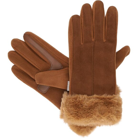 Women Water Repellent Faux Fur Cuff Gloves Touchscreen Stretch Small-Medium - Picture 4 of 6